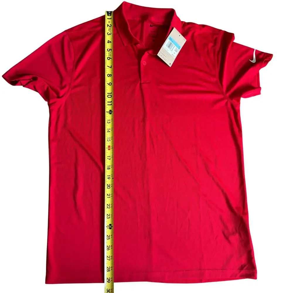 NWT Nike Dri-Fit Golf Polo Short Sleeve Performance Shirt Red White Swoosh MED